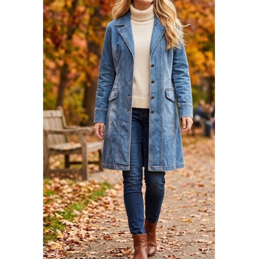 Vintage Denim Blue Jean Coat Woman's XL Patch Pockets Preppy Western Y2k